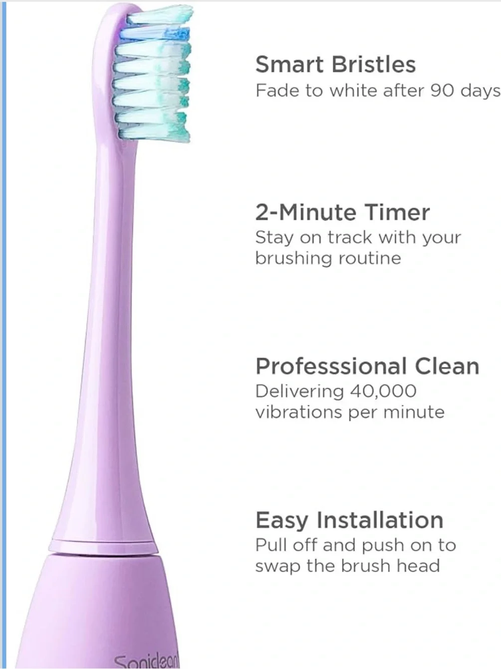 Soniclean Pro 4800 Lilac Electric Toothbrush With 5 Brush Heads, No Charger Base